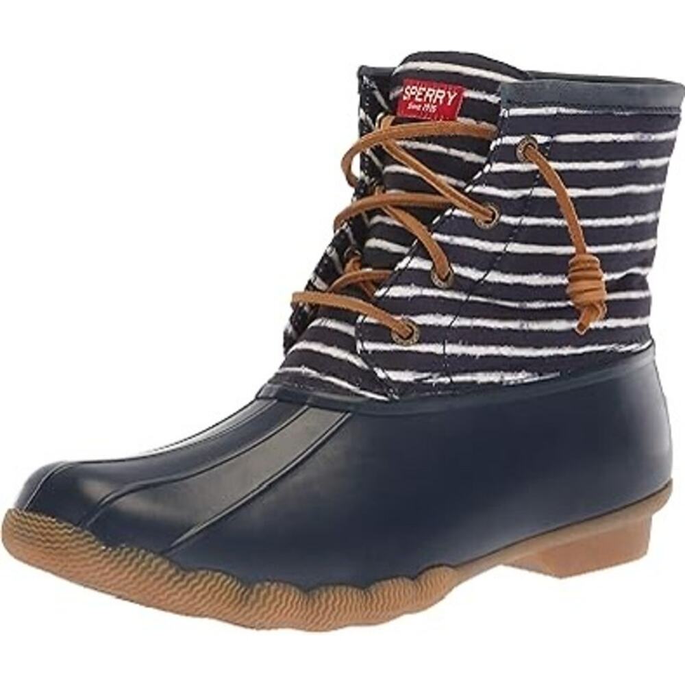 Sperry Women's Saltwater Prints Duck Boots in the Indigo Stripe colorway